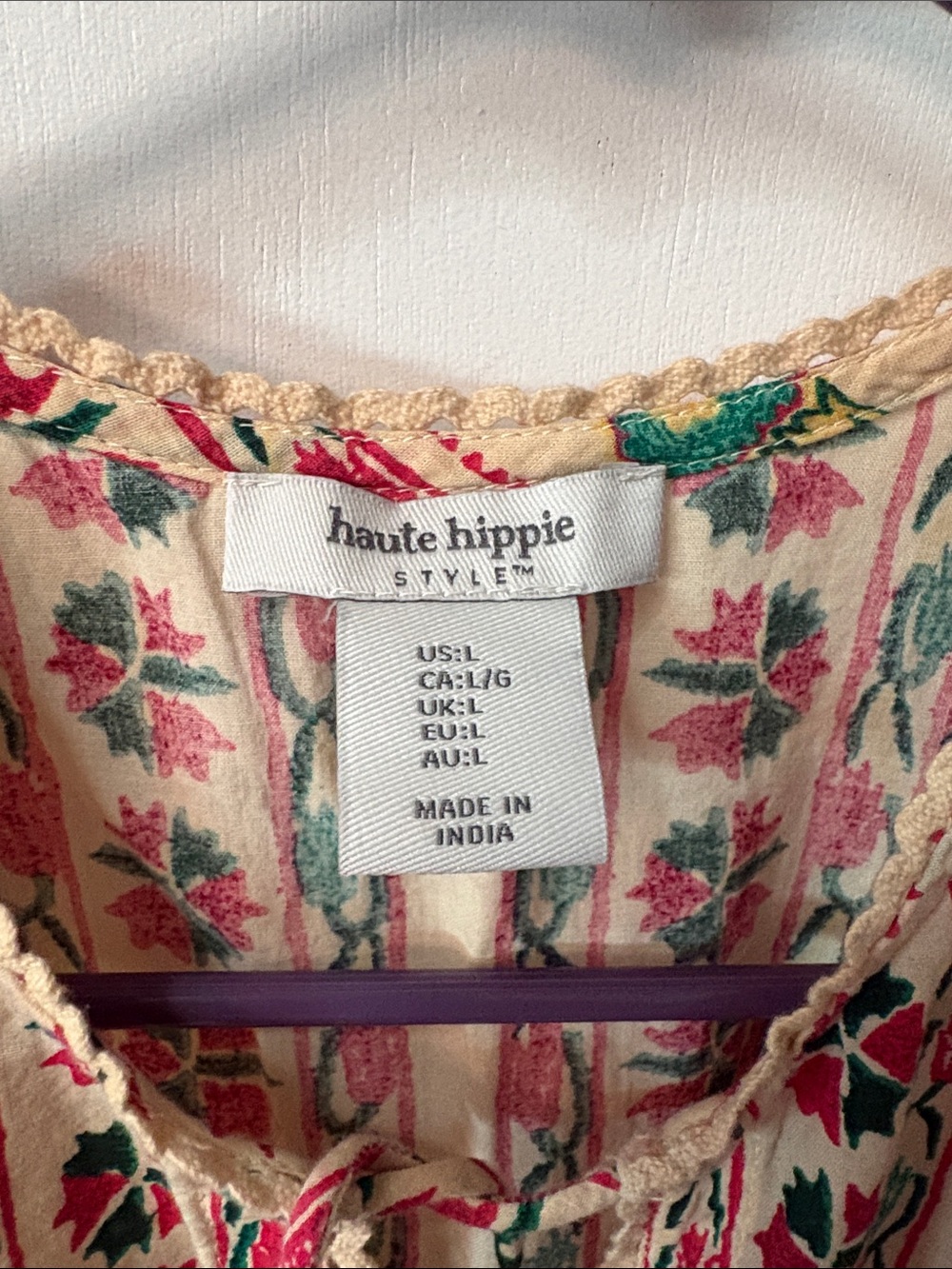 Haute Hippie Cream Tunic with Pink & Teal Floral Print - Picture 2 of 5